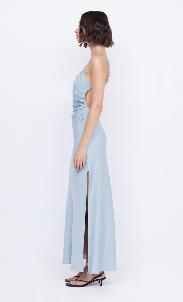 Mari Lou Gathered Maxi Dress in dove blue by Bec + Bridge