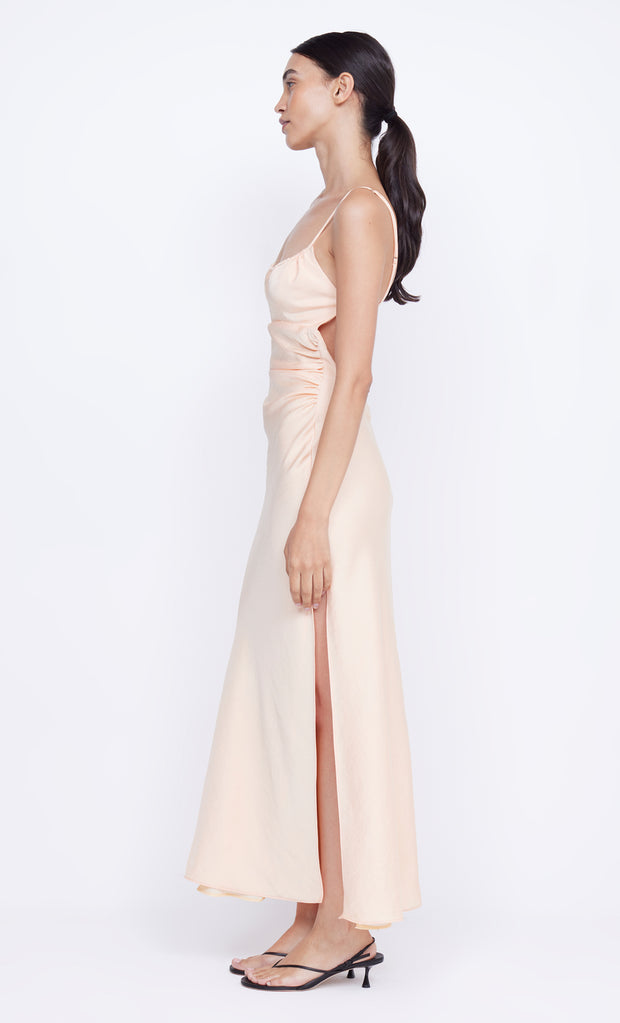 Mari Lou Gathered Maxi Dress in Peach by Bec + Bridge