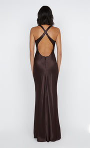 MAXINA CROSSOVER DRESS - DARK CHOCOLATE