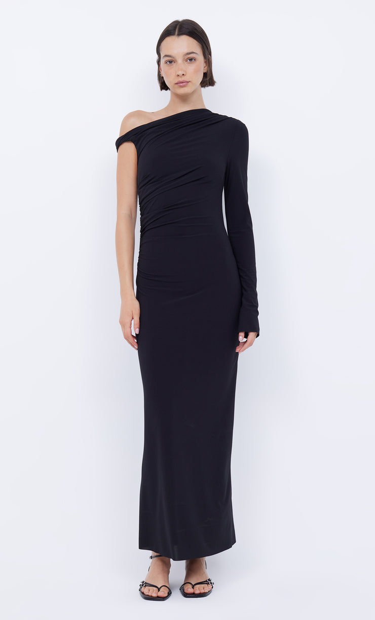 NABILA ASYM MIDI DRESS - BLACK