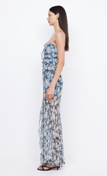 OPAL STRAPLESS MAXI DRESS DENIM FLORAL BEC BRIDGE AU