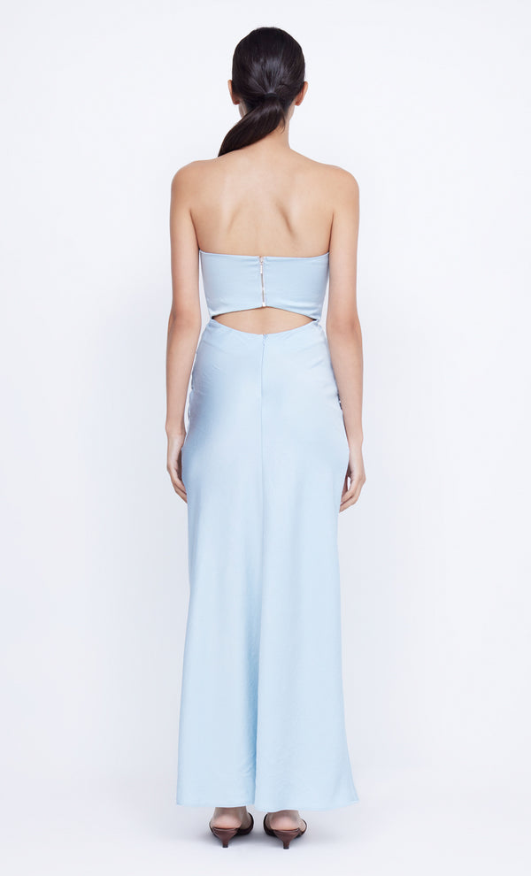 Rochelle Twist Strapless Maxi Dress in Dusty Blue by Bec + Bridge