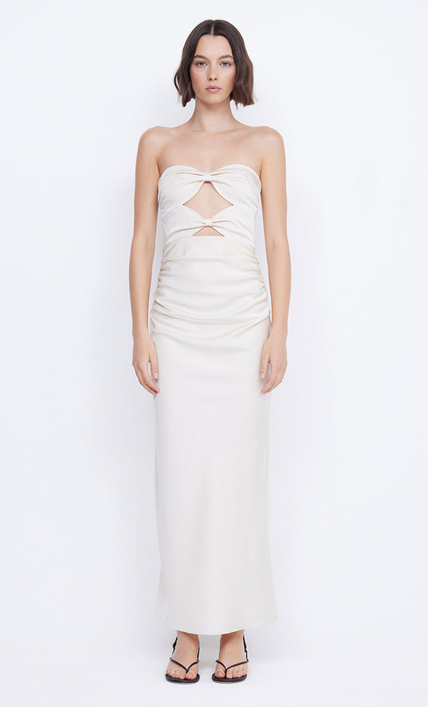 Rochelle Twist Strapless Maxi Bridesmaid Formal Dress in Sand by Bec + Bridge