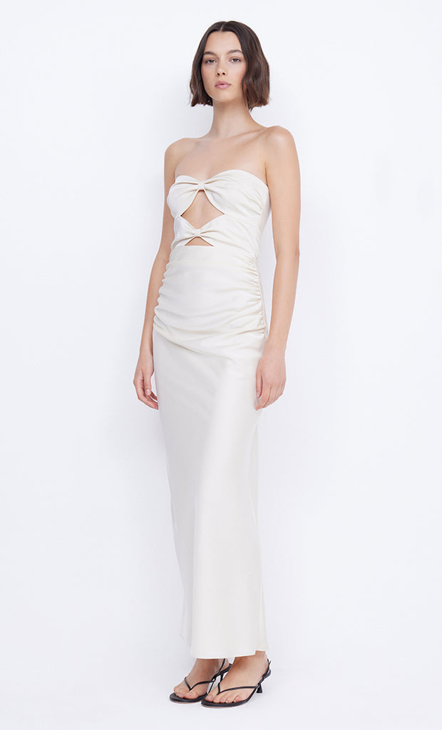 Rochelle Twist Strapless Maxi Bridesmaid Formal Dress in Sand by Bec + Bridge