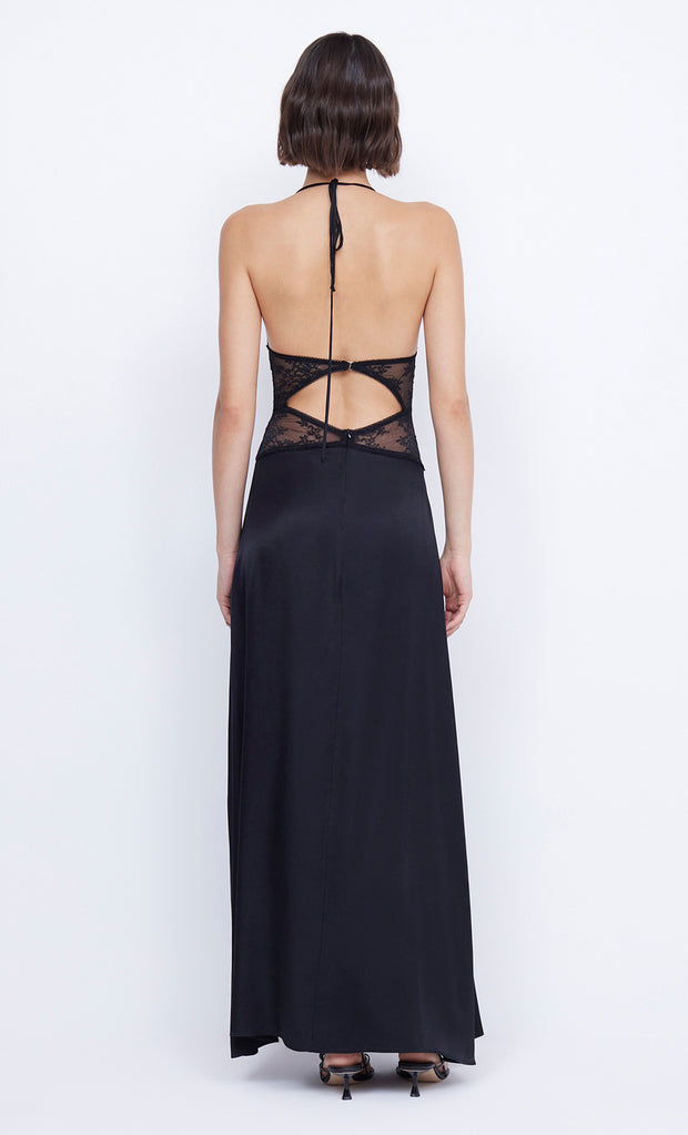 Santal Halter Lace Cutout Maxi Dress in Black by Bec + Bridge