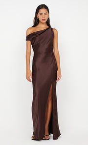 SOL ASYM DRESS - DARK CHOCOLATE