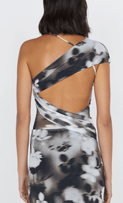 SOLENE ASYM DRESS - DARK BLURRED FLORAL