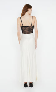 Tereza Keyhole Dress in Ivory with black lace by Bec + Bridge