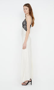 Tereza Keyhole Dress in Ivory with black lace by Bec + Bridge