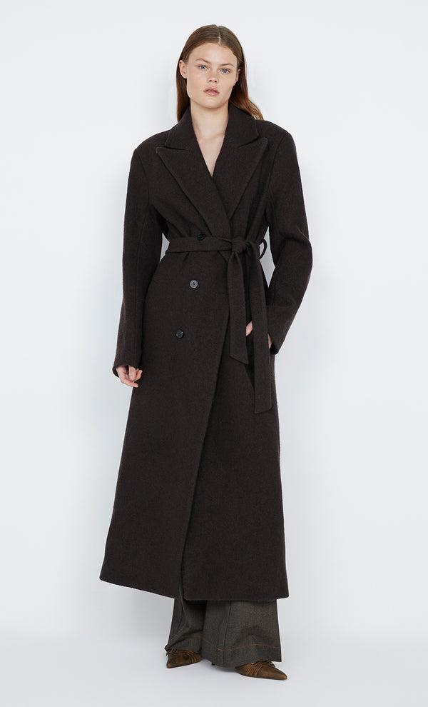 Teyana Belted Coat in dark choc by Bec + Bridge