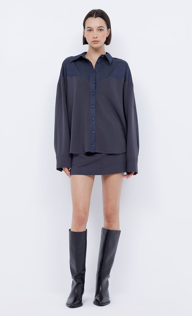 Wynona Paneled Shirt in Indigo and charcoal by Bec + Bridge