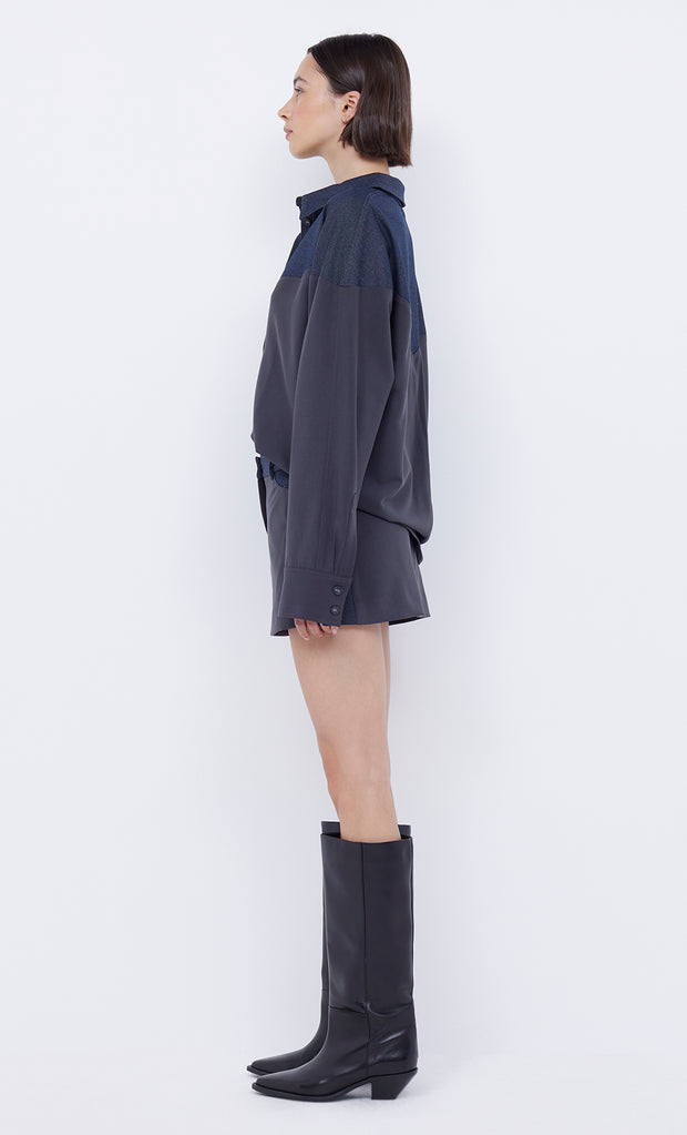 Wynona Paneled Shirt in Indigo and charcoal by Bec + Bridge