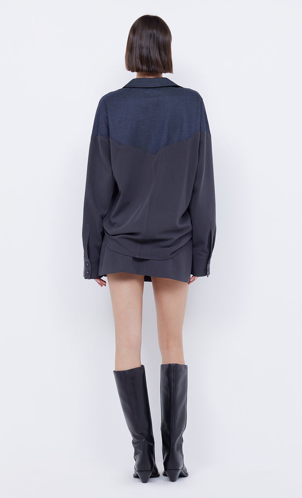 Wynona Paneled Shirt in Indigo and charcoal by Bec + Bridge