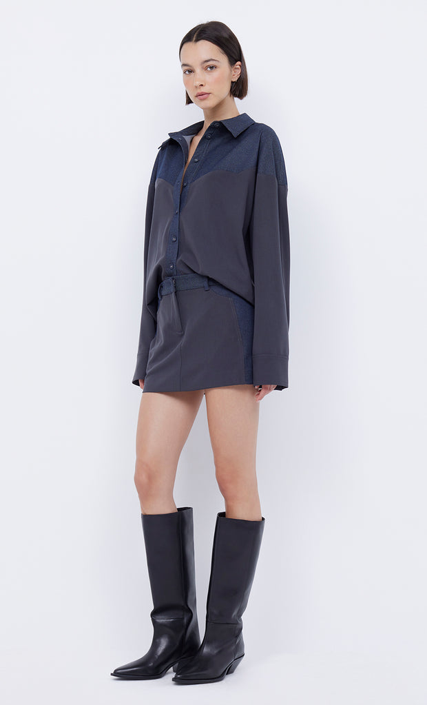 Wynona Paneled Shirt in Indigo and charcoal by Bec + Bridge