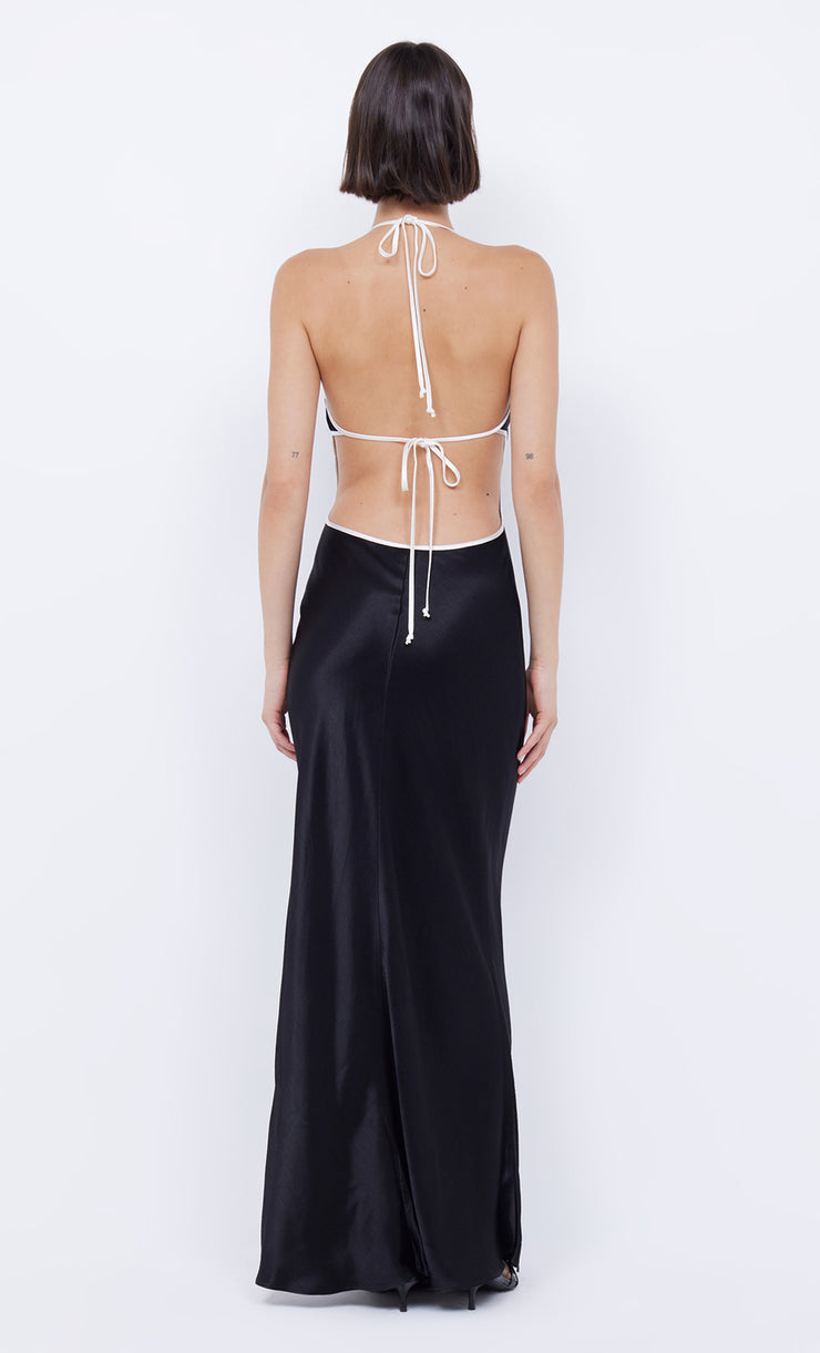 ZARIAH HALTER DRESS - BLACK/IVORY