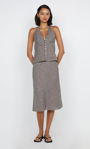 Zuri Midi Skirt in Taupe and Ivory Stripe by Bec + Bridge