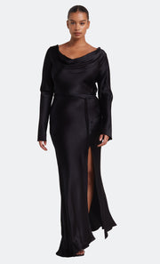 MOON DANCE LONG SLEEVE COWL DRESS - BLACK