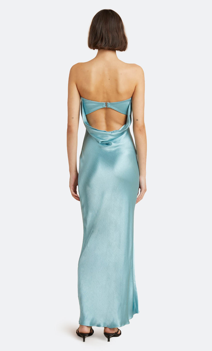 Moon Dance Strapless Silk Maxi Bella Hadid Bridesmaid in Sea Spray by Bec + Bridge