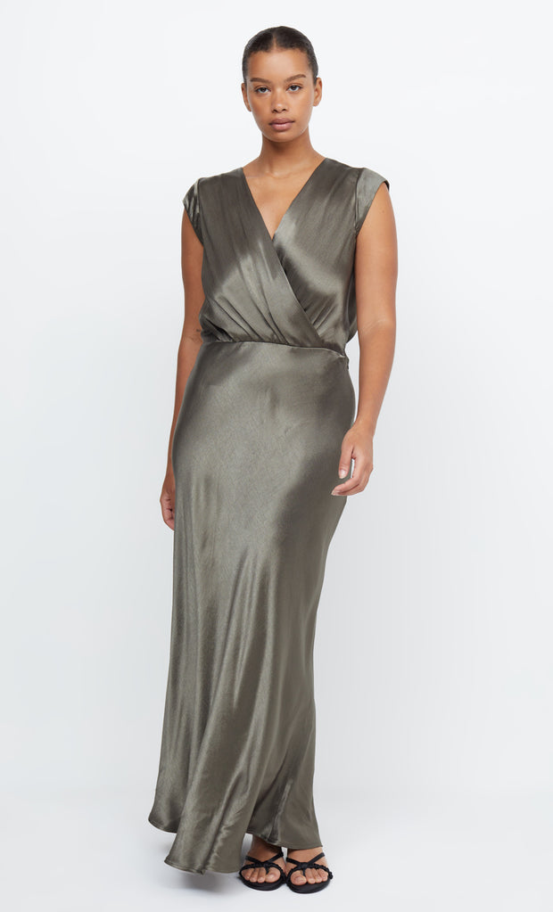 Moon Dance V Neck Maxi Bridesmaid Dress in Dark Willow Green by Bec + Bridge