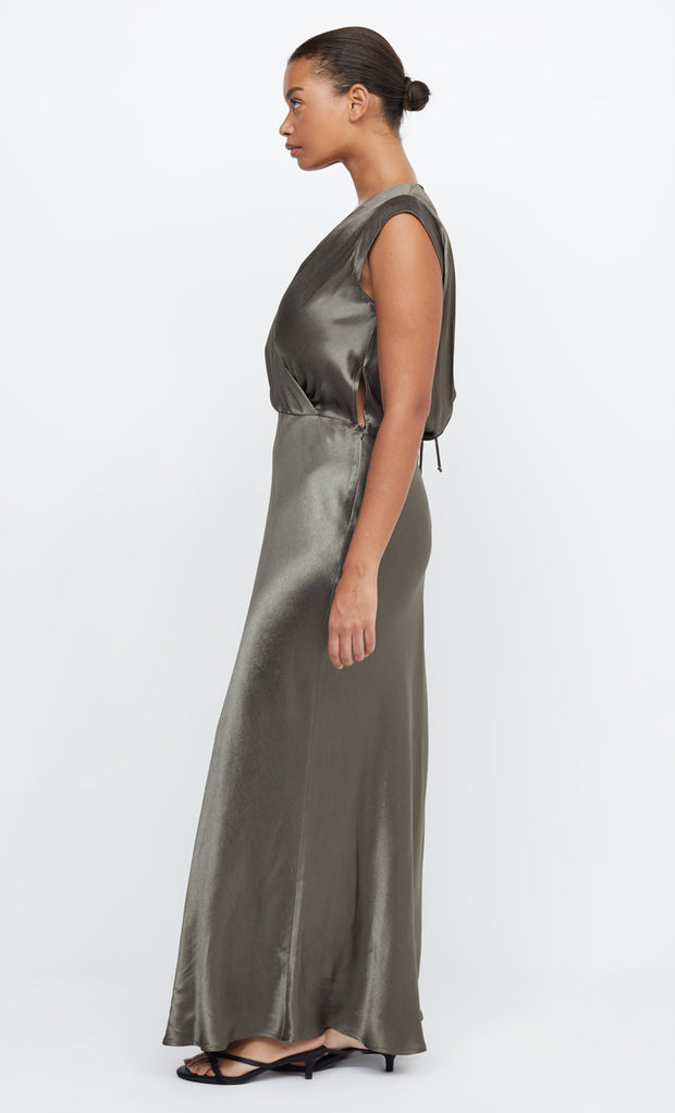 Moon Dance V Neck Maxi Bridesmaid Dress in Dark Willow Green by Bec + Bridge