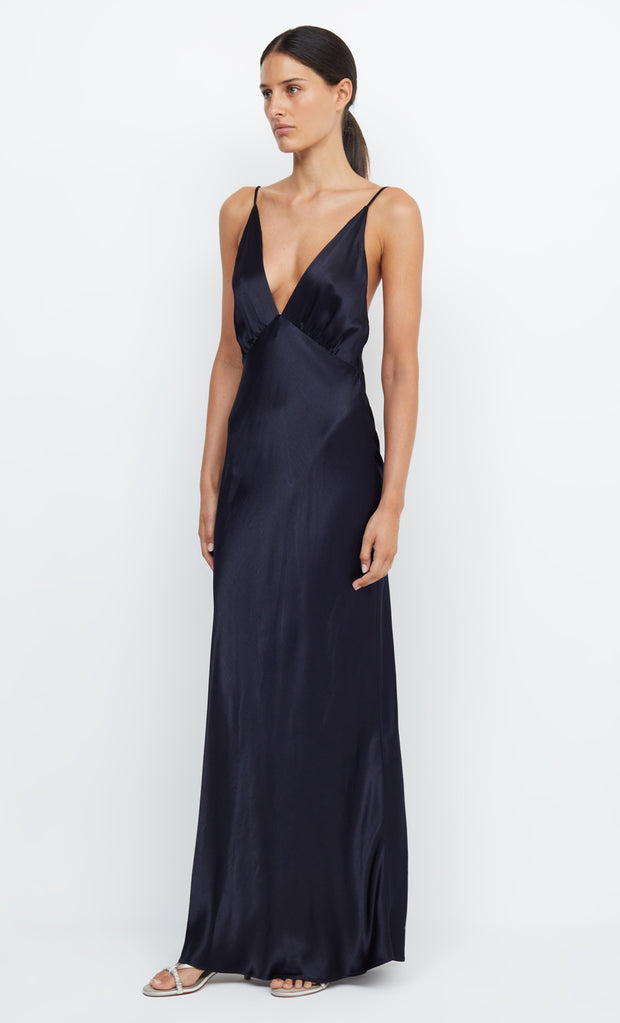 Moon Dance V Neck Bridesmaid Maxi Dress in Ink Navy by Bec + Bridge