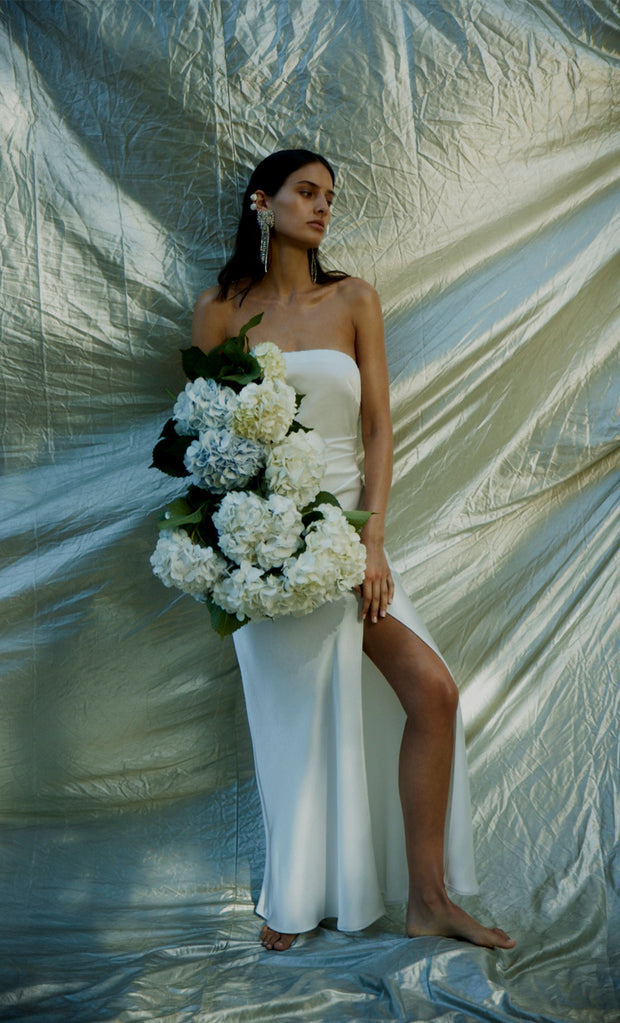 The Dreamer Strapless Bridal Bridesmaid Maxi Dress in White Ivory by Bec + Bridge