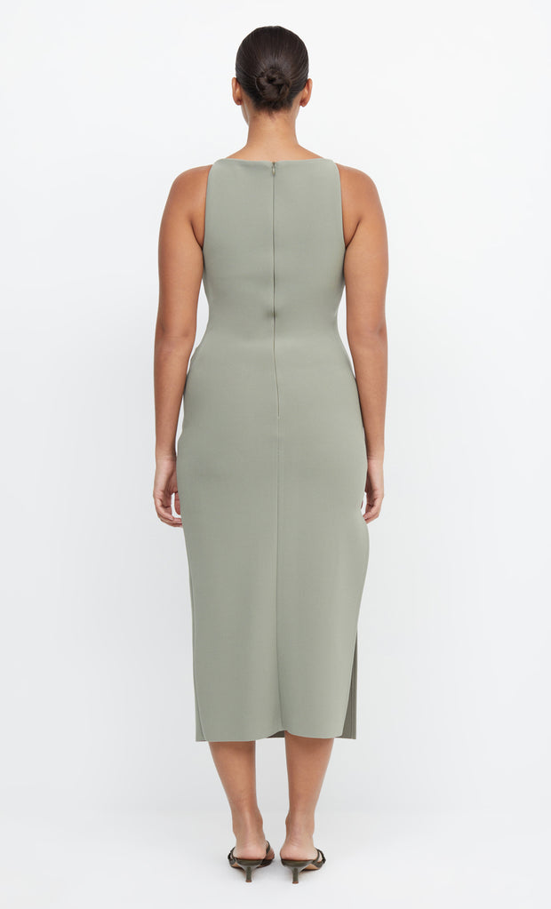 Be Mine High Neck Tuck Midi Bridesmaids Dress in Sage by Bec + Bridge