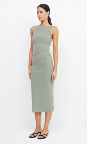 Be Mine High Neck Tuck Midi Bridesmaids Dress in Sage by Bec + Bridge