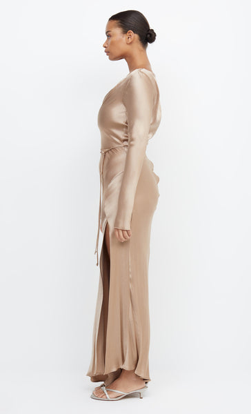 Bridesmaid Cowl Neck Long Sleeve Maxi Dress