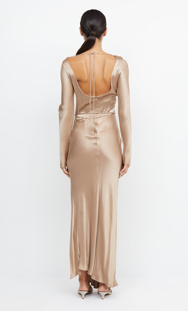 MOON DANCE LONG SLEEVE MAXI DRESS - GOLDEN