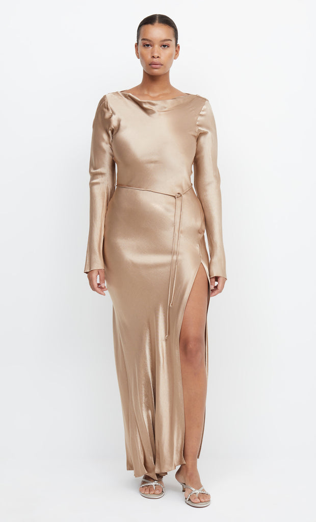 MOON DANCE LONG SLEEVE MAXI DRESS - GOLDEN