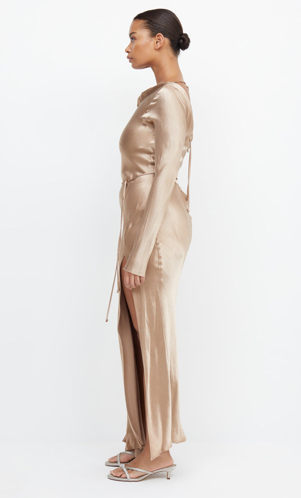 MOON DANCE LONG SLEEVE MAXI DRESS - GOLDEN