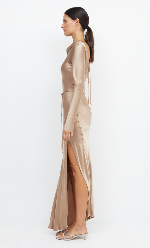 MOON DANCE LONG SLEEVE MAXI DRESS - GOLDEN