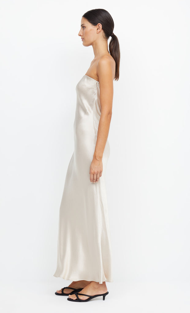 Moon Dance Strapless Bridesmaid Maxi Dress Cutout Back in Sand by Bec + Bridge