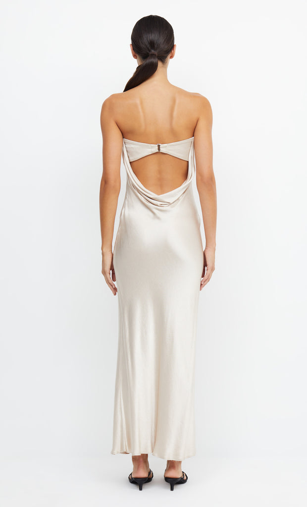 Moon Dance Strapless Bridesmaid Maxi Dress Cutout Back in Sand by Bec + Bridge