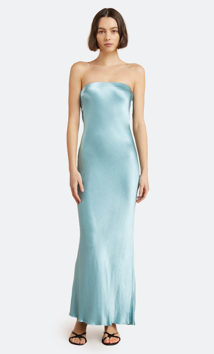 Moon Dance Strapless Silk Maxi Bella Hadid Bridesmaid in Sea Spray by Bec + Bridge