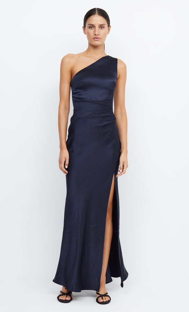 The Dreamer Asym One Shoulder Bridesmaid Dress in Ink Navy by Bec + Bridge 