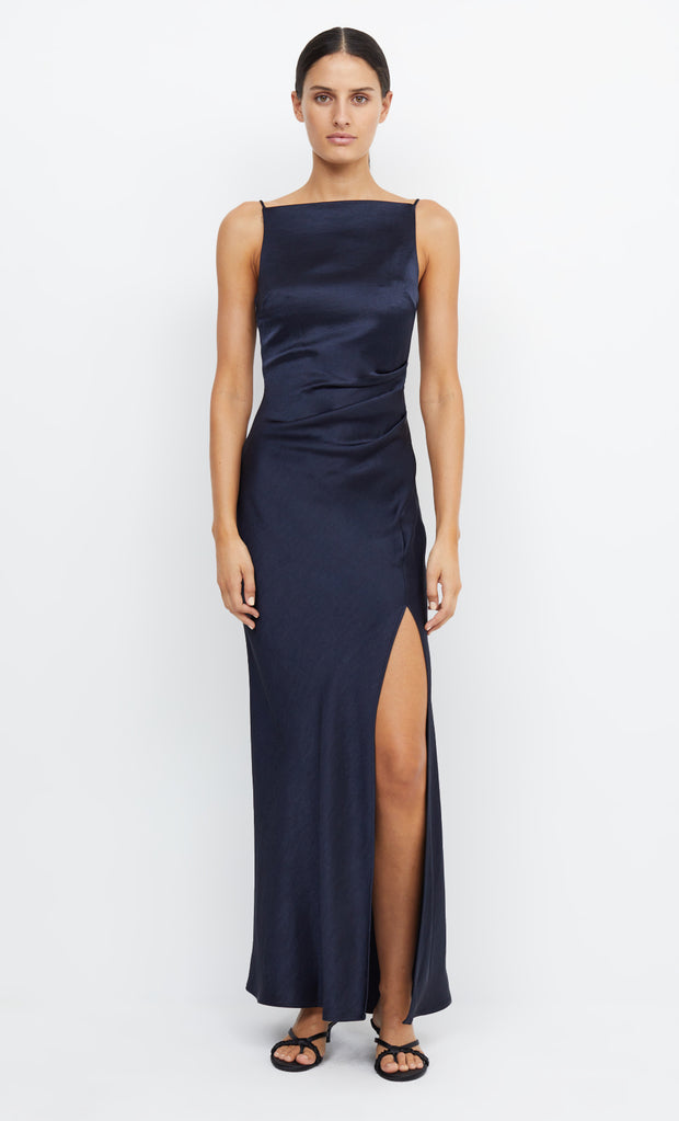 The Dreamer High Neck Maxi Dress in Ink Navy by Bec + Briidge