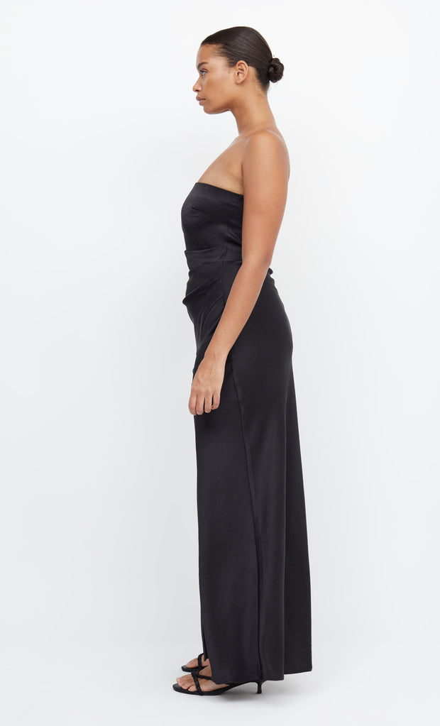 The Dreamer Strapless Bridesmaid Maxi Dress with Split in Black by Bec + Bridge