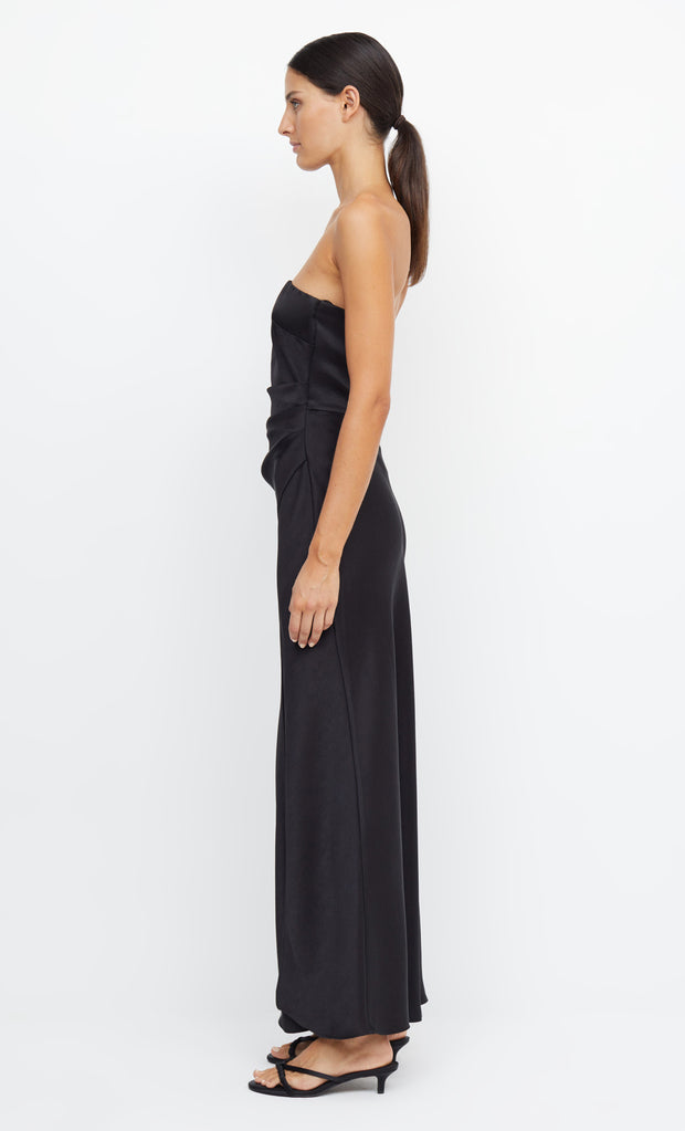 The Dreamer Strapless Bridesmaid Maxi Dress with Split in Black by Bec + Bridge