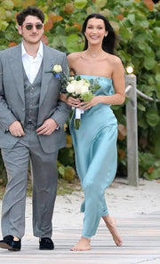 Moon Dance Strapless Silk Maxi Bella Hadid Bridesmaid in Sea Spray by Bec + Bridge